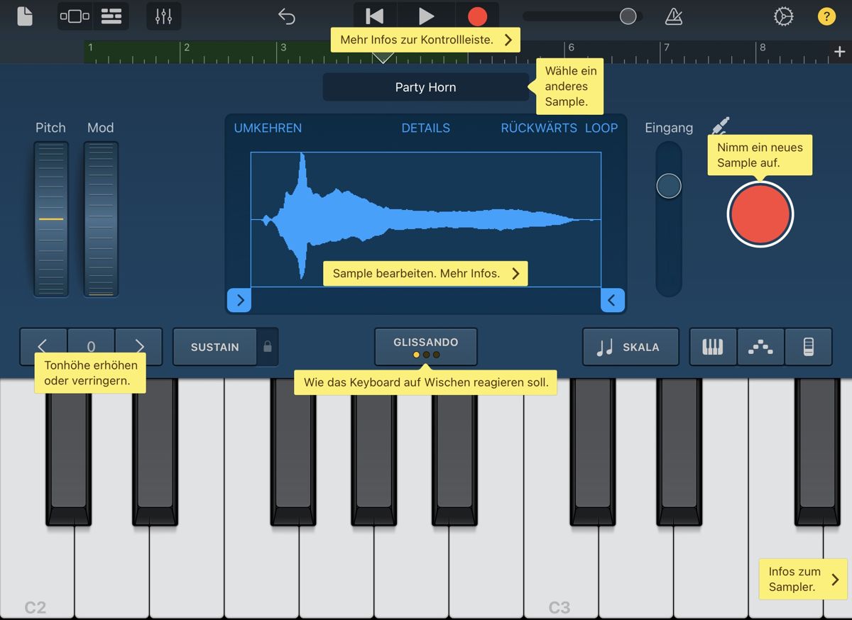 Sampler in GarageBand mit Hilfe